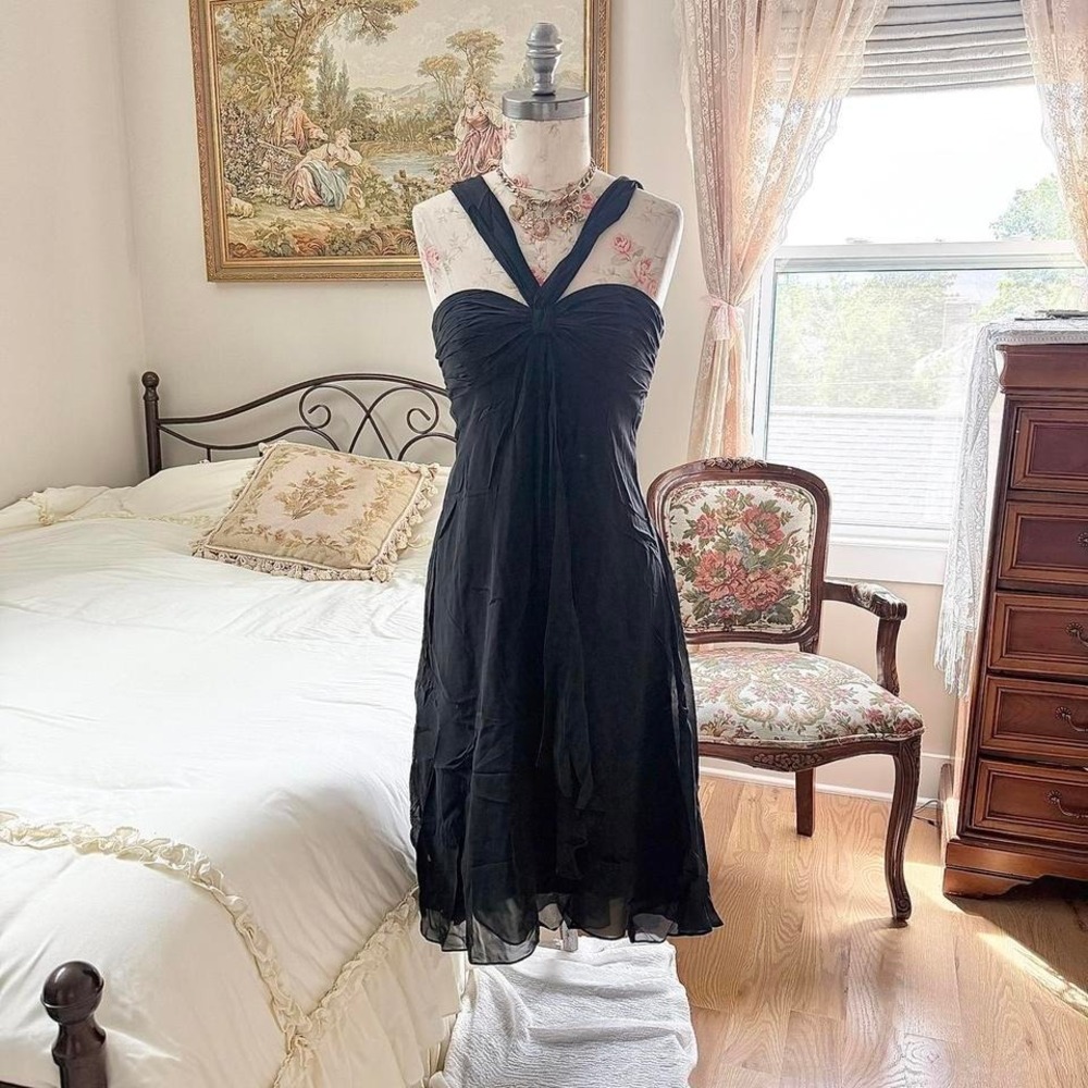 Y2K maggy london black silk halter dress size 4 100% silk - Picture 2 of 6